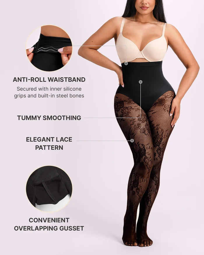 Defineline™ High-Waisted Floral Lace Shaping Tights