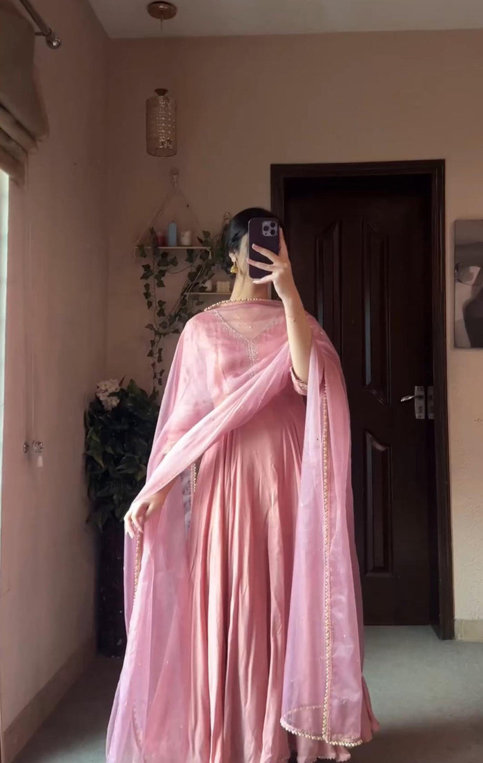 Designer Party Wear Peach Color Exclusive Gown