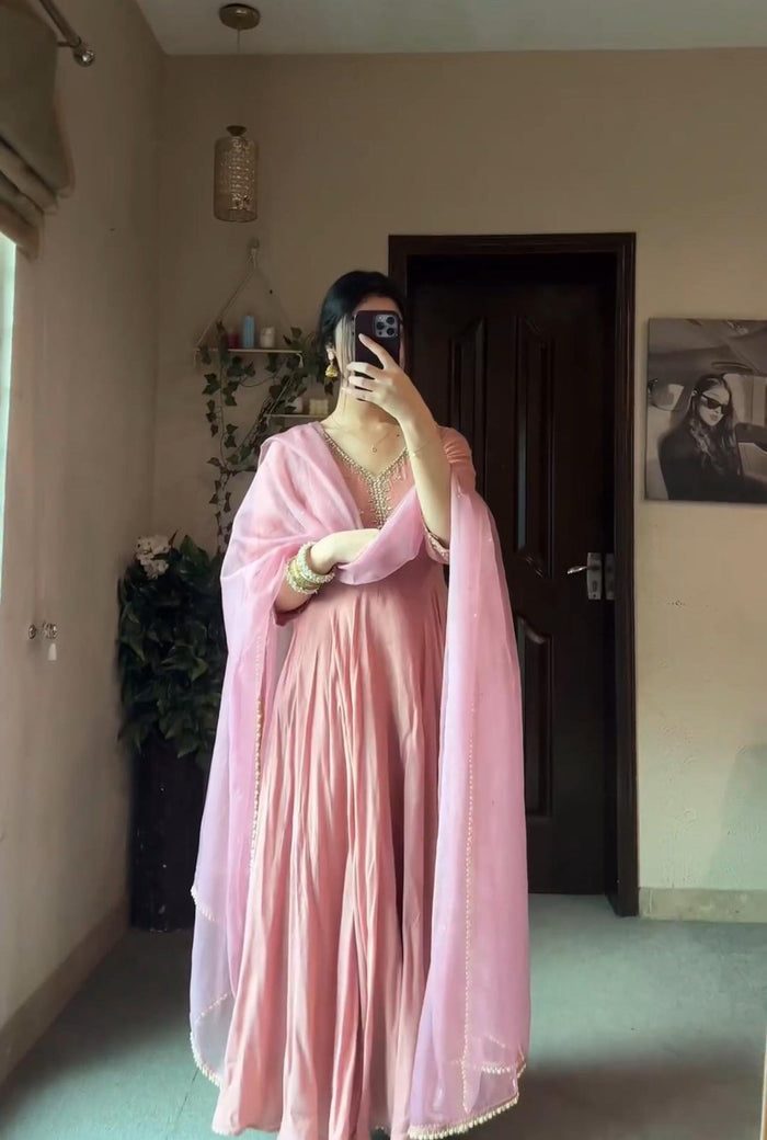 Designer Party Wear Peach Color Exclusive Gown