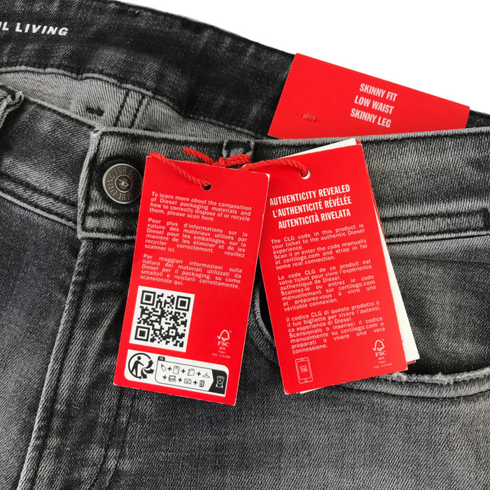 Diesel w28 l32 grey stone wash skinny fit low waist stretchy denim jeans