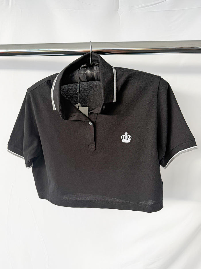 Dolce And Gabbana Black Collared Polo Crop Shirt