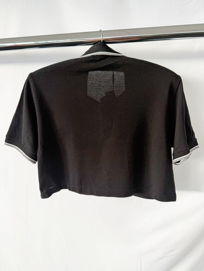 Dolce And Gabbana Black Collared Polo Crop Shirt