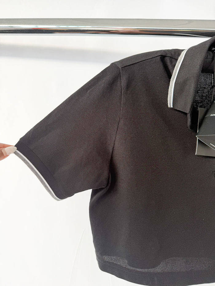 Dolce And Gabbana Black Collared Polo Crop Shirt