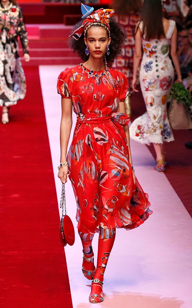 Dolce And Gabbana Fish Print Footed Leggings