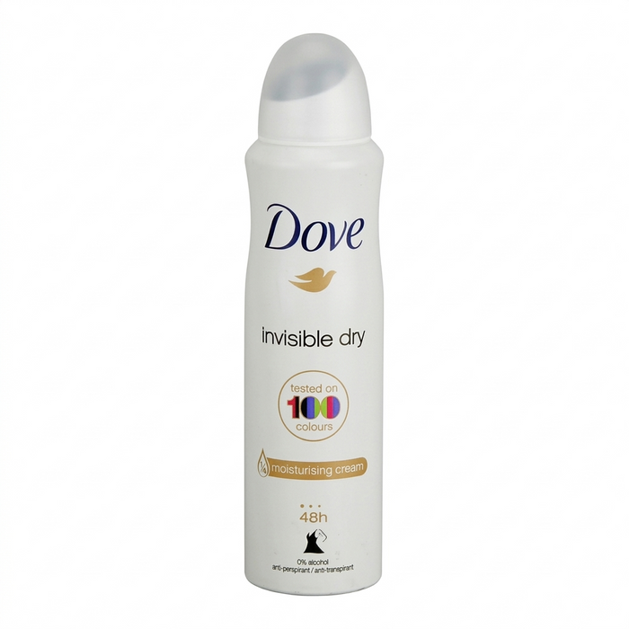 Dove invisible dry deodorant spray on a white background