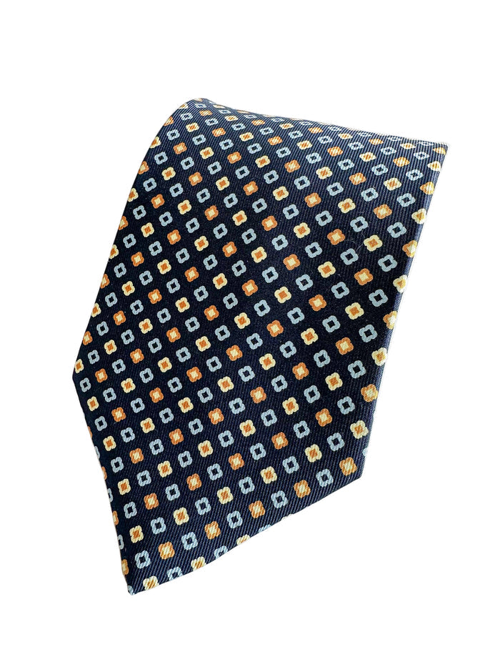 Drake's Floral Diamond Navy Silk Tie