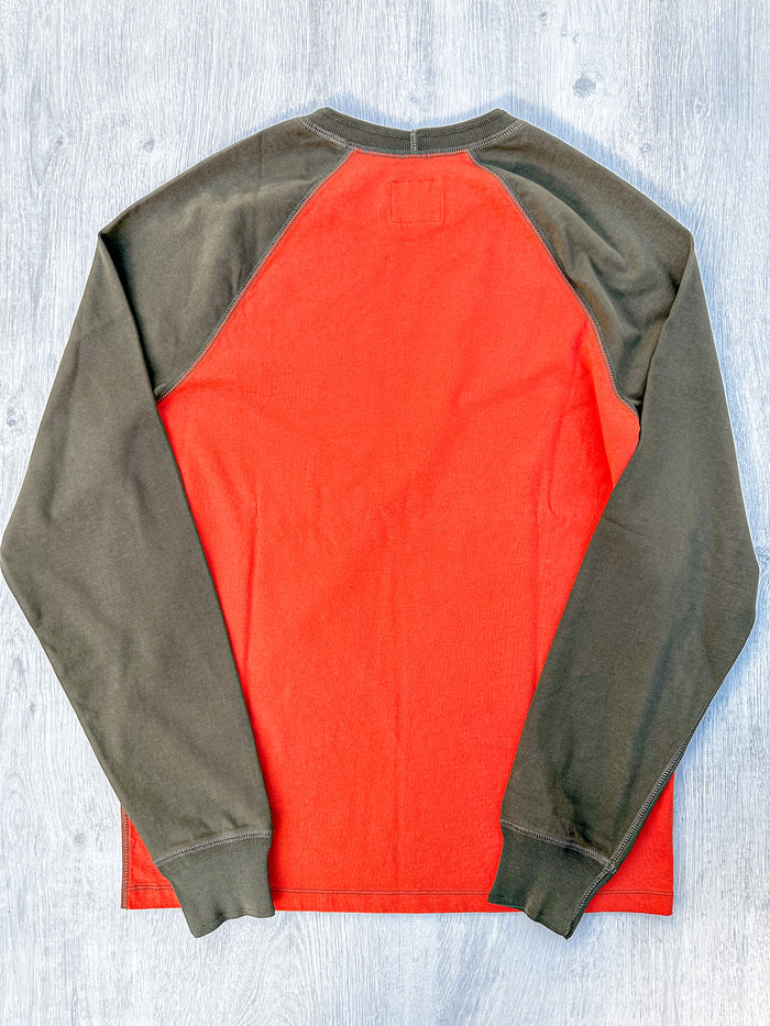 Drake's Rust & Green Long Sleeve Hiking Tee With Chain Stitch Logo - House Of Huntington