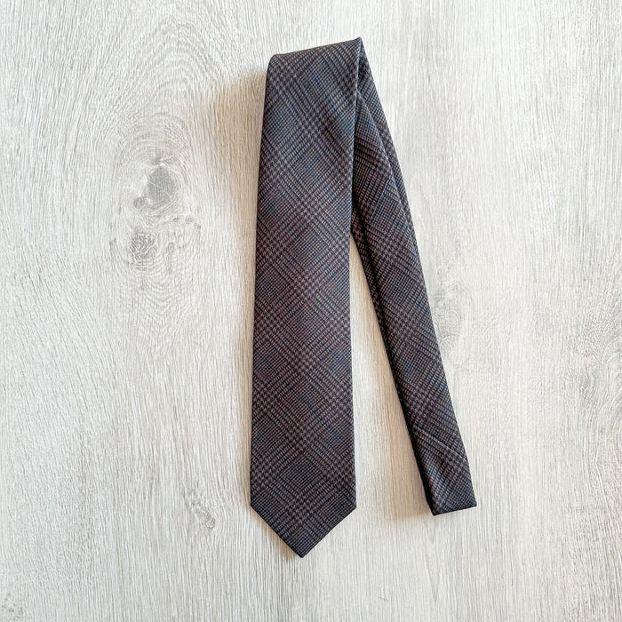 Drake's X Kingsman Prince Of Wales Check Dark Grey Wool Tie - House Of Huntington