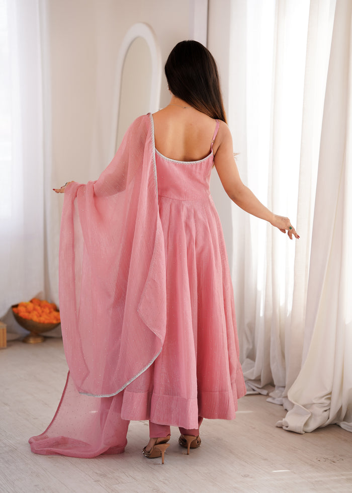 Dusty Pink Color Crunchy Silk Ethnic Anarkali Suit with Dupatta