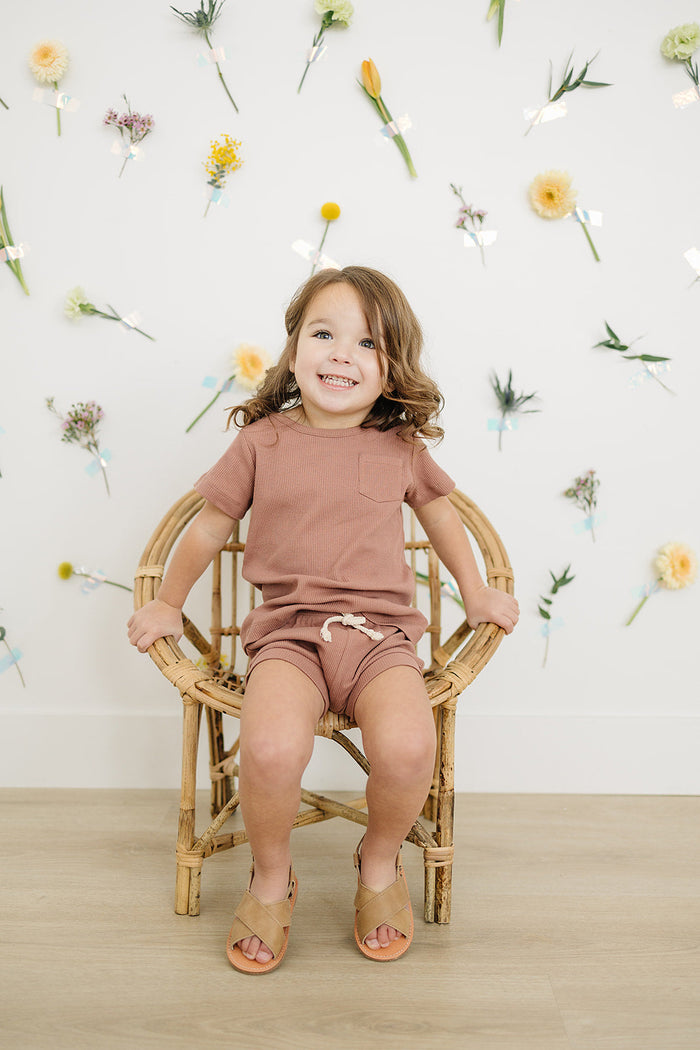 Dusty Rose Organic Cotton Ribbed Short Set