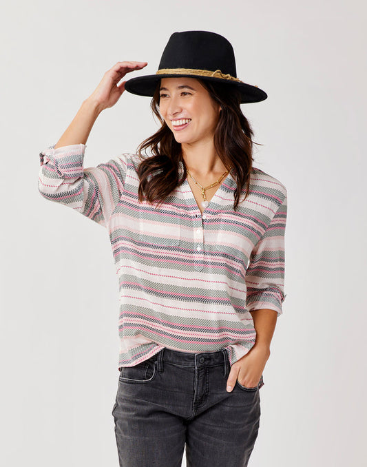Dylan Gauze Shirt: Cloud Block Stripe