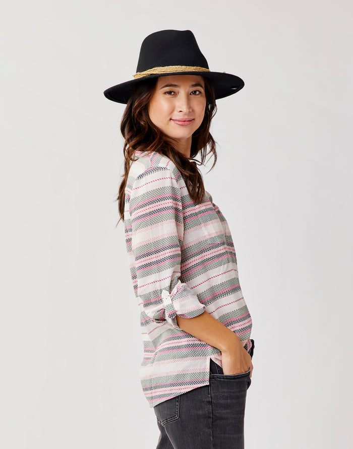 Dylan Gauze Shirt: Cloud Block Stripe