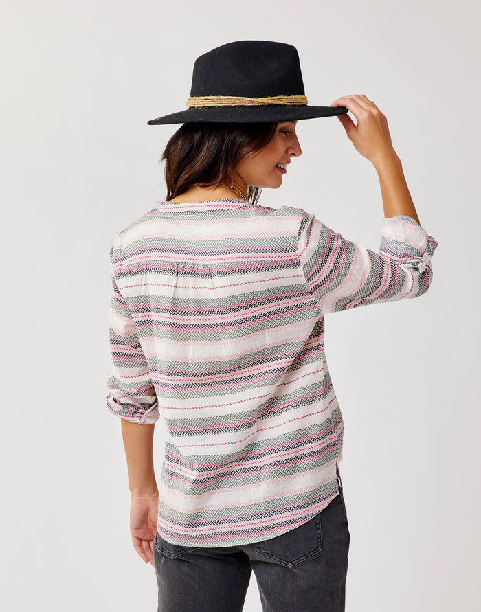 Dylan Gauze Shirt: Cloud Block Stripe