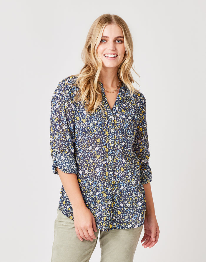 Dylan Gauze Tunic: Navy Folk Floral - FINAL SALE