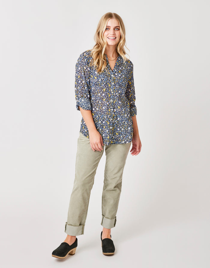 Dylan Gauze Tunic: Navy Folk Floral - FINAL SALE