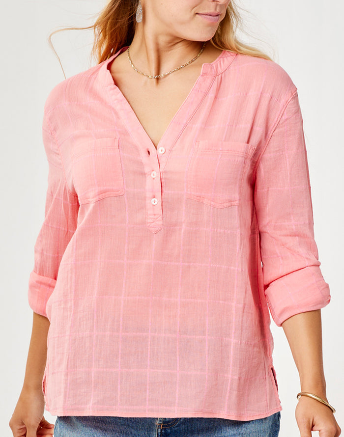 Dylan Textured Shirt: Grapefruit - FINAL SALE