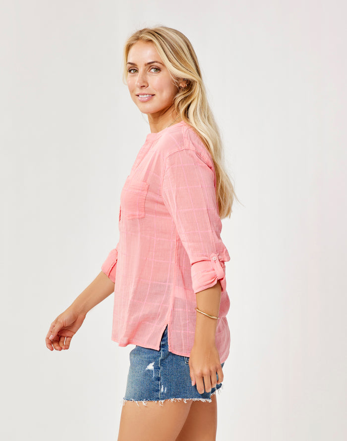 Dylan Textured Shirt: Grapefruit - FINAL SALE