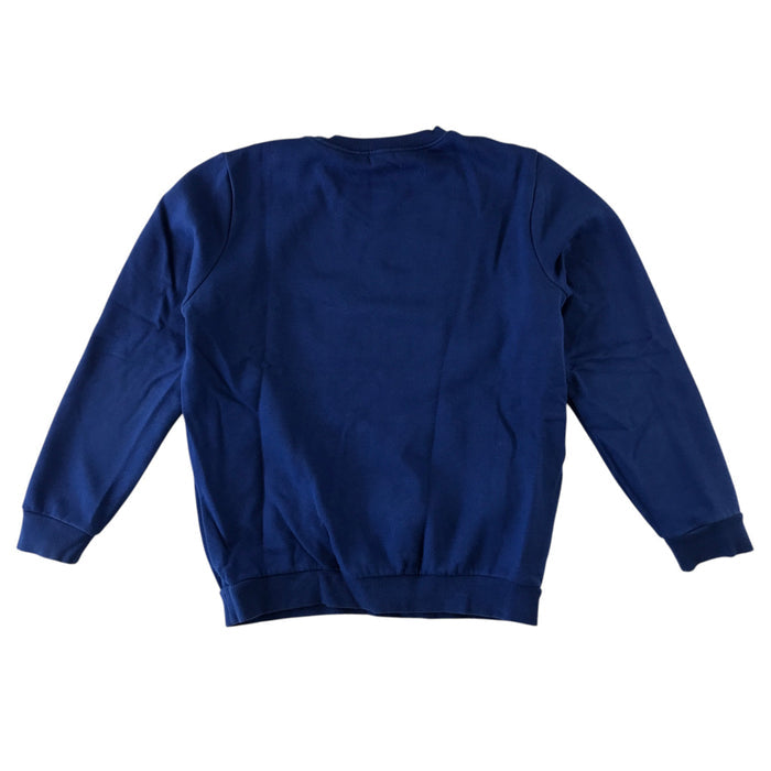 Second-hand Eastmuir Primary royal blue crewneck school sweatshirt, flat lay view with embroidered school badge.