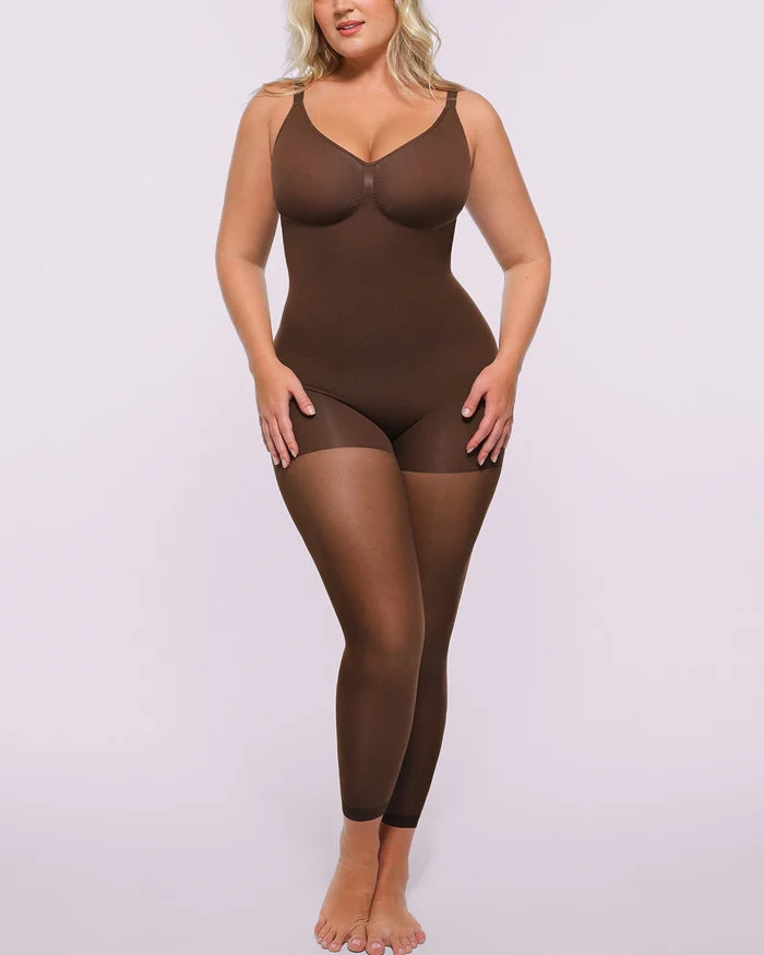 Combining bra panty shapewear and sheer tights into one streamlined solution