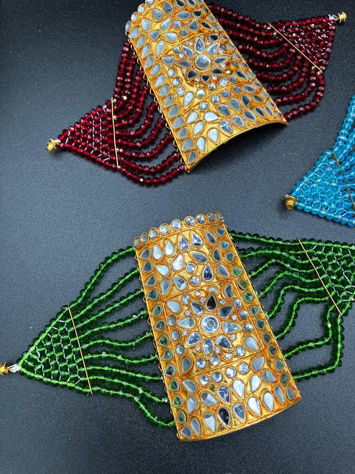 Egyptian style Rectange Gold Plated Bracelets with colored beads - NATASHAHS
