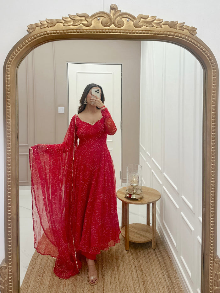 Elegant Georgette Bandhani Anarkali Suit with Dupatta for Special Occasions