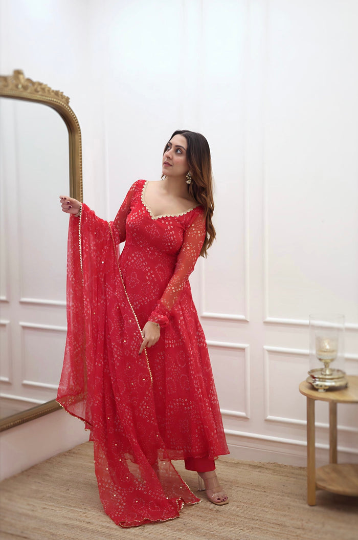 Elegant Georgette Bandhani Anarkali Suit with Dupatta for Special Occasions