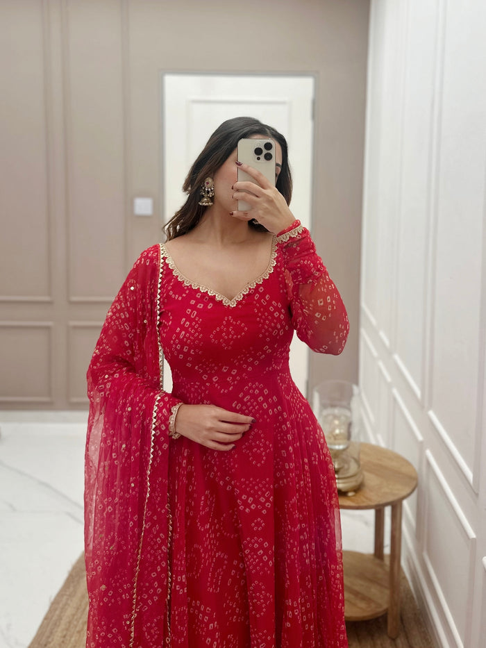 Elegant Georgette Bandhani Anarkali Suit with Dupatta for Special Occasions