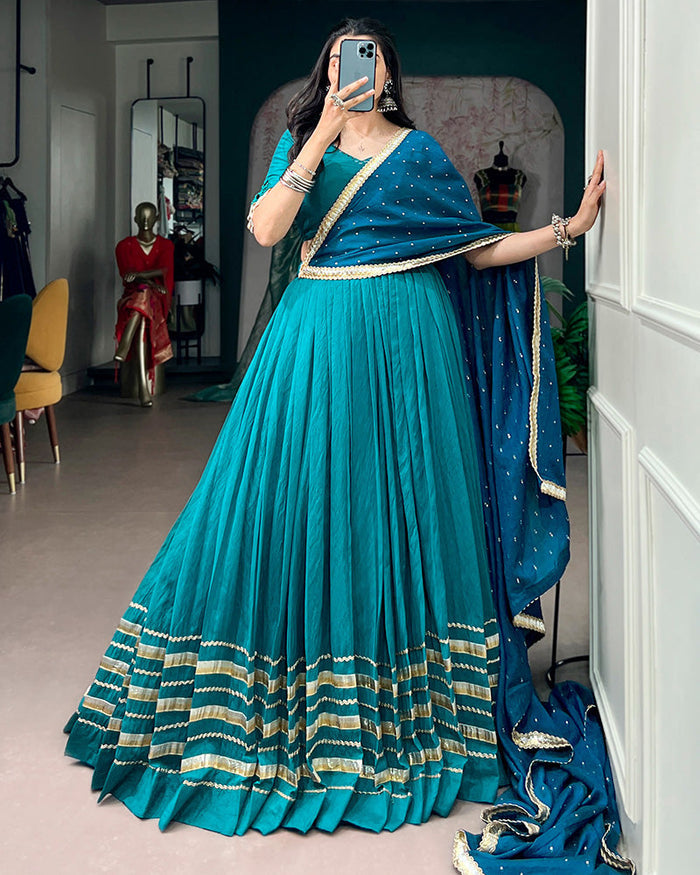 Elegant Peacock Blue Festive Navratri Lehenga Choli