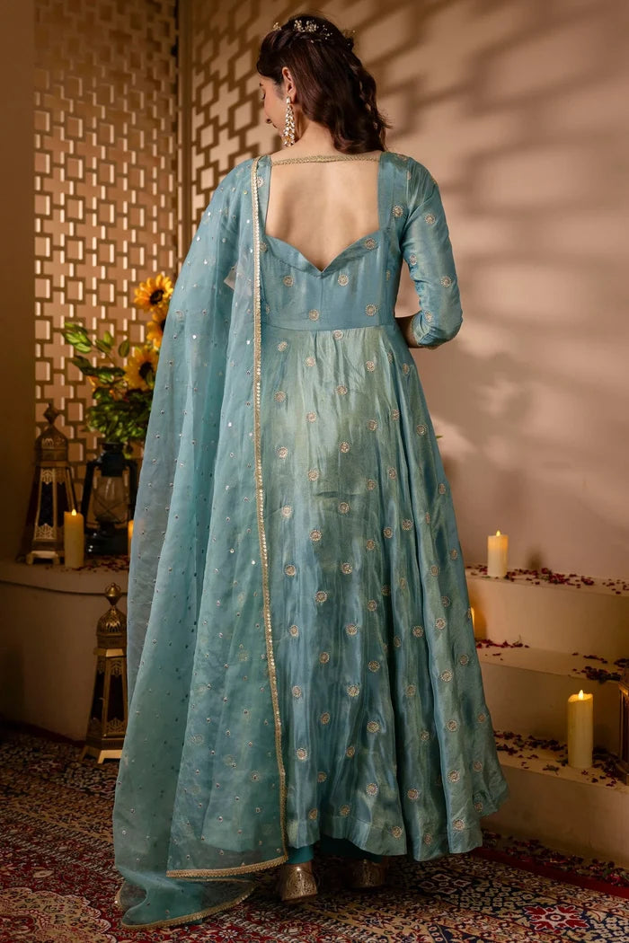 Elegant Sky Blue Anarkali Suit Set – Perfect for Weddings & Special Occasions