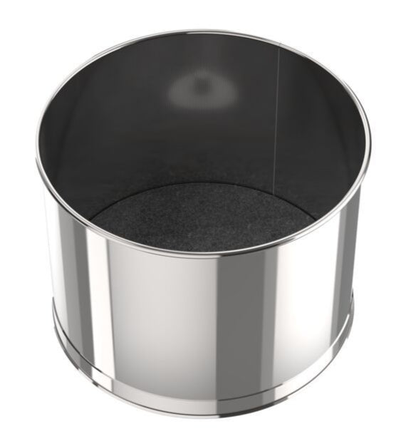 Metallic cylindrical container on a white background