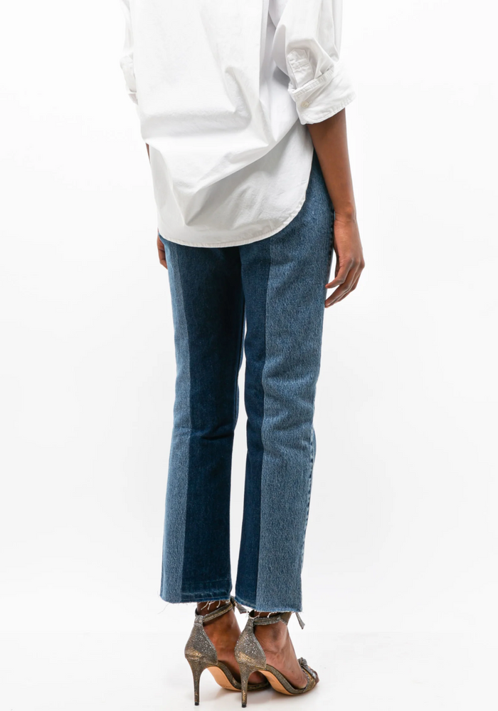 E.L.V. Denim The Twin Frayed Two-Tone High-Rise Straight-Leg Jeans