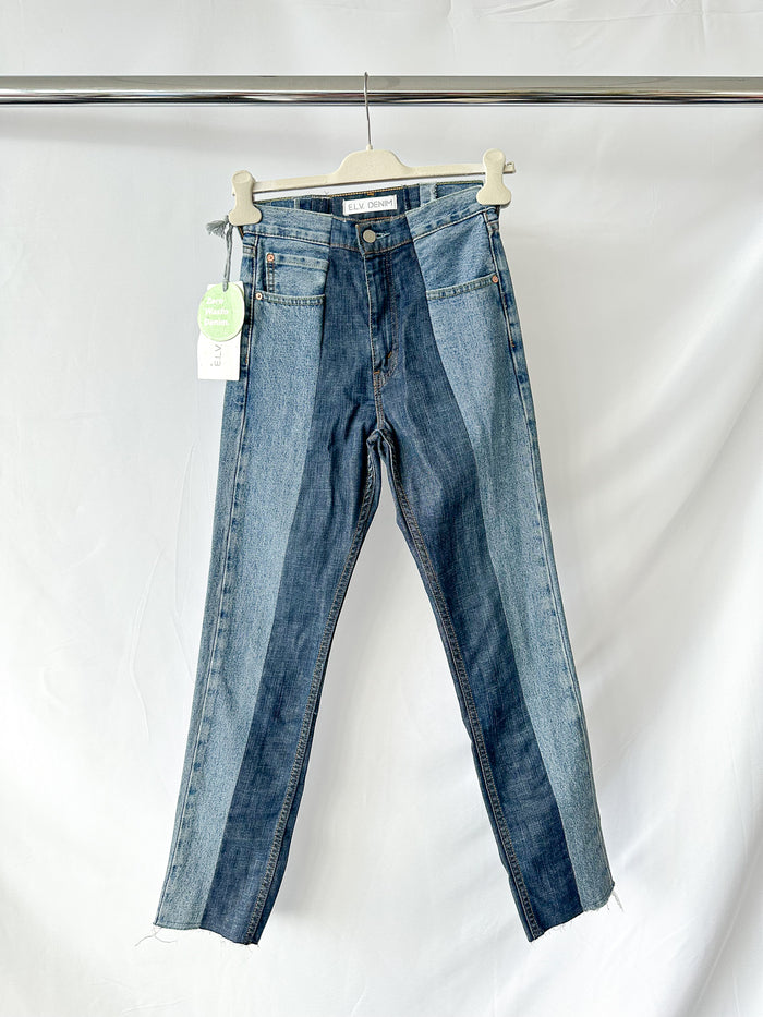 E.L.V. Denim The Twin Frayed Two-Tone High-Rise Straight-Leg Jeans
