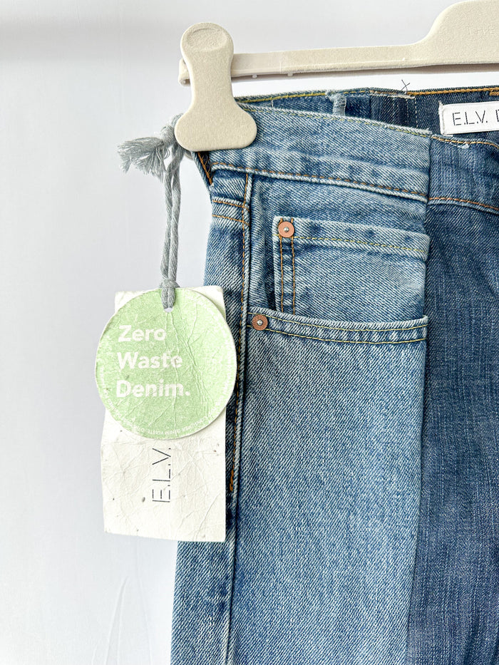 E.L.V. Denim The Twin Frayed Two-Tone High-Rise Straight-Leg Jeans
