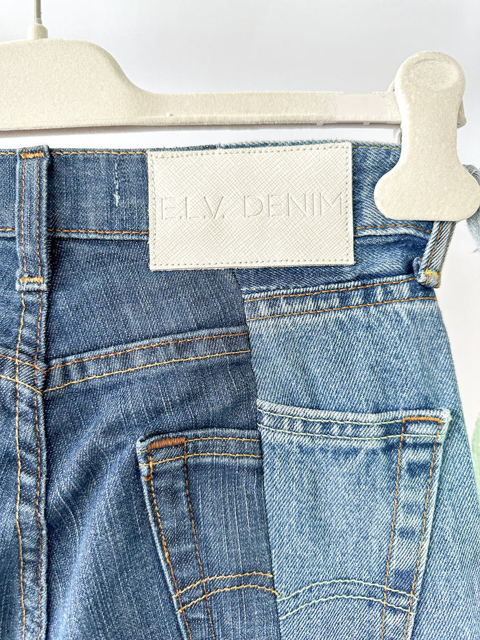 E.L.V. Denim The Twin Frayed Two-Tone High-Rise Straight-Leg Jeans