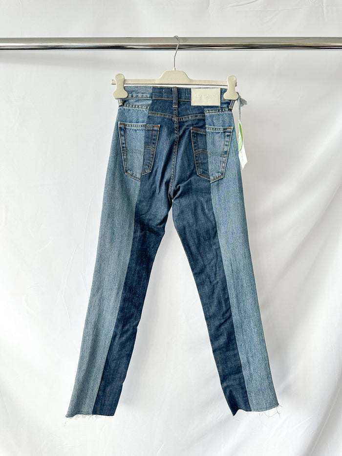 E.L.V. Denim The Twin Frayed Two-Tone High-Rise Straight-Leg Jeans