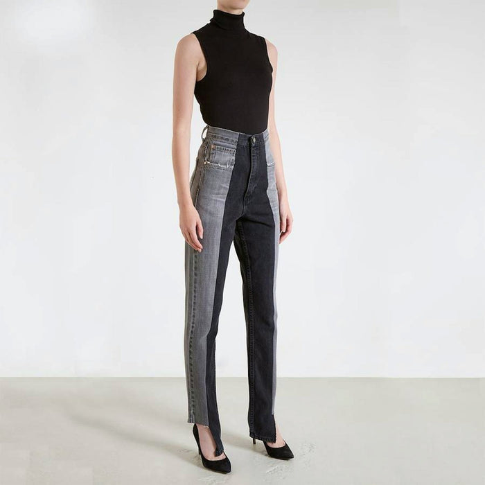 E.L.V. Denim The Twin Grey Black Two Tone Straight Leg Jeans