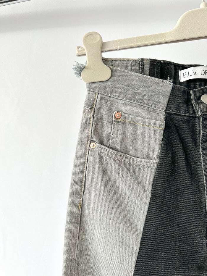 E.L.V. Denim The Twin Grey Black Two Tone Straight Leg Jeans
