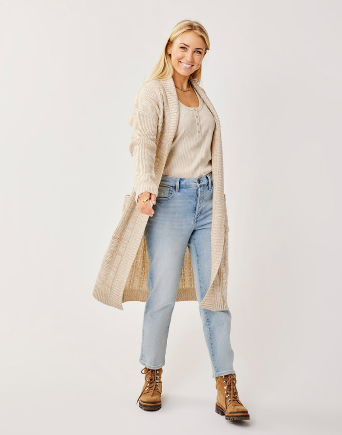 Etta Shawl Cardigan: Lt. Khaki Marl
