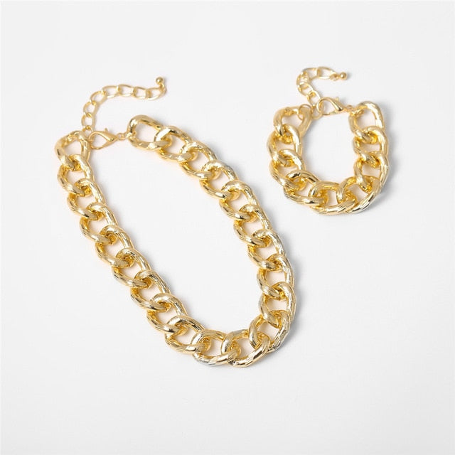 Exaggerated Cuban Big Chunky Chain Necklace & Pendant Bracelet - NATASHAHS