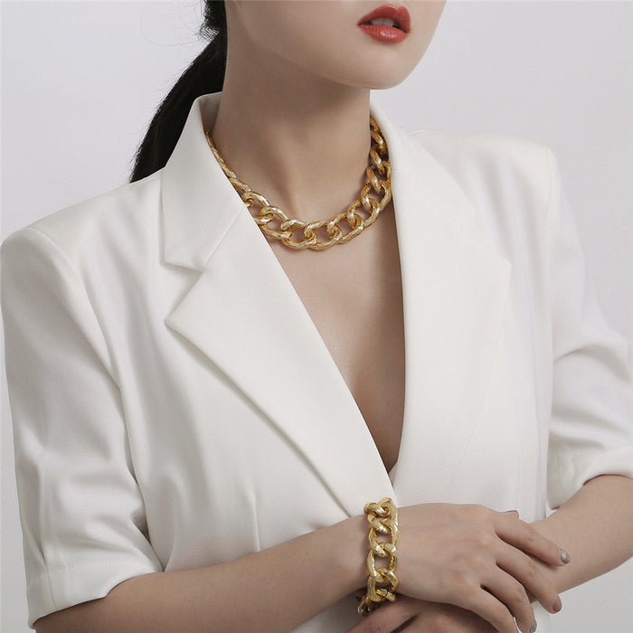Exaggerated Cuban Big Chunky Chain Necklace & Pendant Bracelet - NATASHAHS