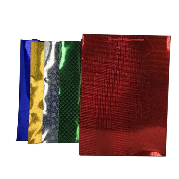 Extra Large Holographic Gift Bags, 18" x 13" x 5", Five Metallic Assorted Colors, Wholesale