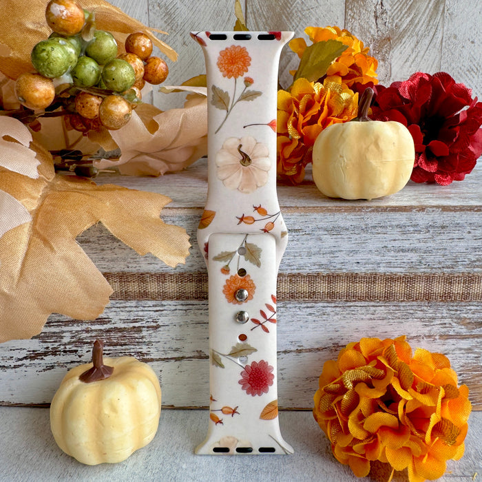 Fall Floral Bliss Print Silicone Band For Apple Watch