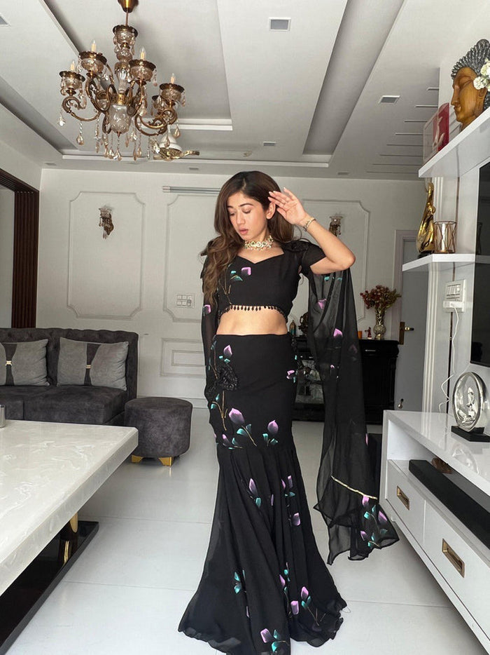 Fancy Pattern Black Color Party Wear Lehenga Choli