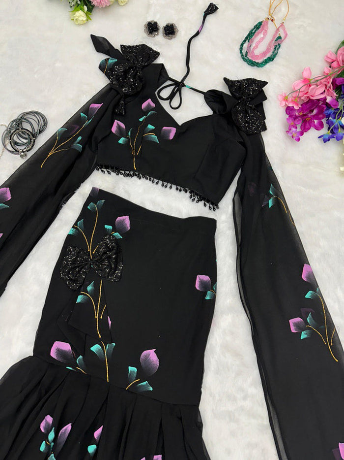 Fancy Pattern Black Color Party Wear Lehenga Choli