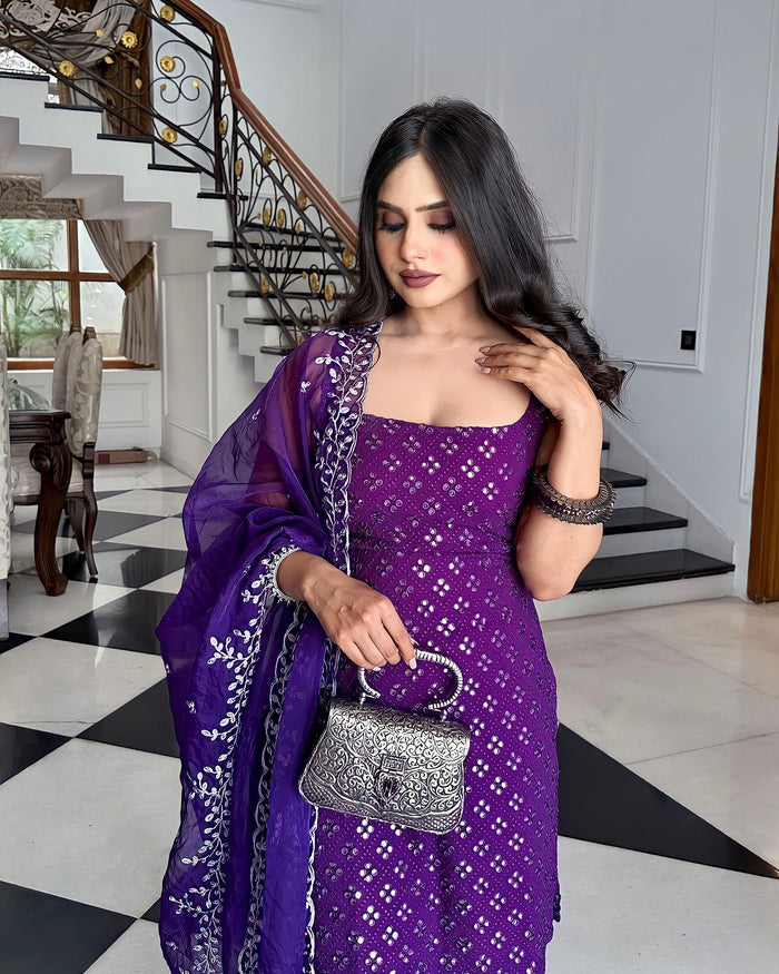 Festive Royal Purple Sharara Suit with Embroidered Kurti & Dupatta
