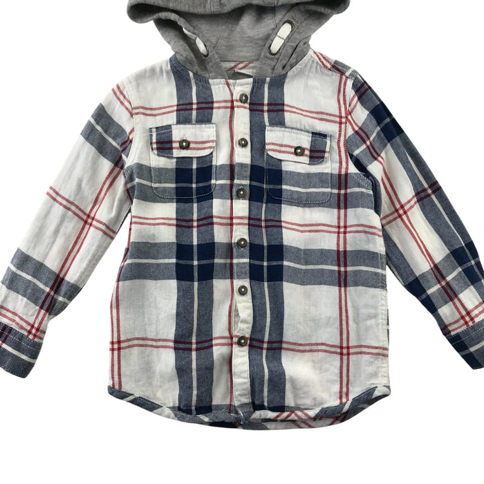 F&F 4-5 years white checked hoodie style cotton shirt