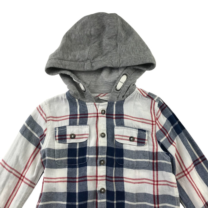 F&F 4-5 years white checked hoodie style cotton shirt