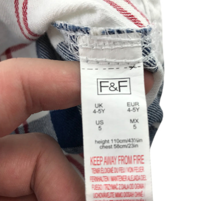 F&F 4-5 years white checked hoodie style cotton shirt