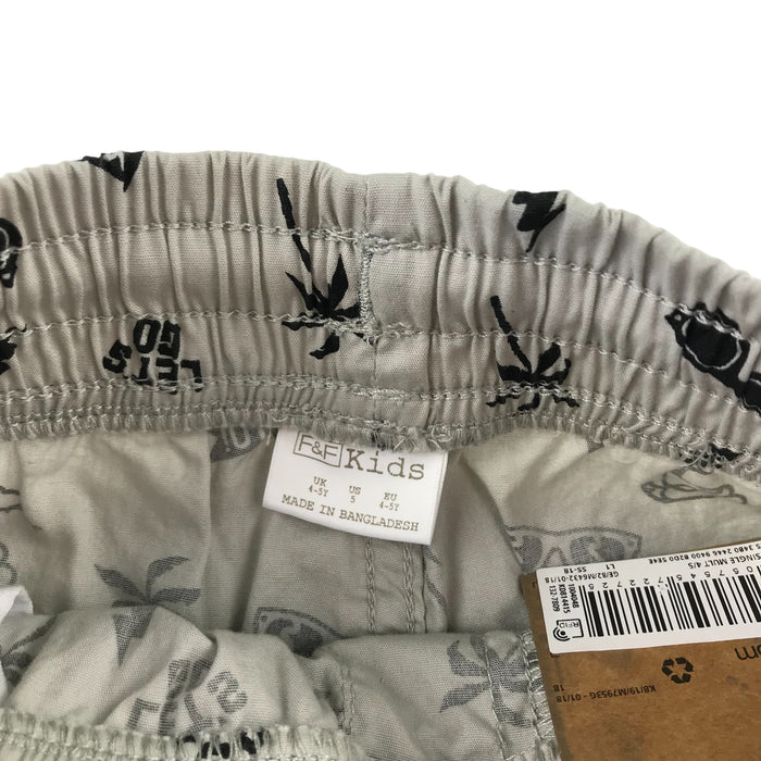 F&F 4 years grey pull up style printed cotton shorts