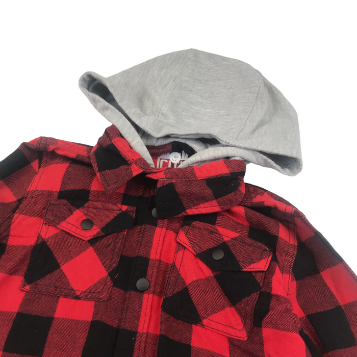F&F 5 years red and black checked hooded shirt